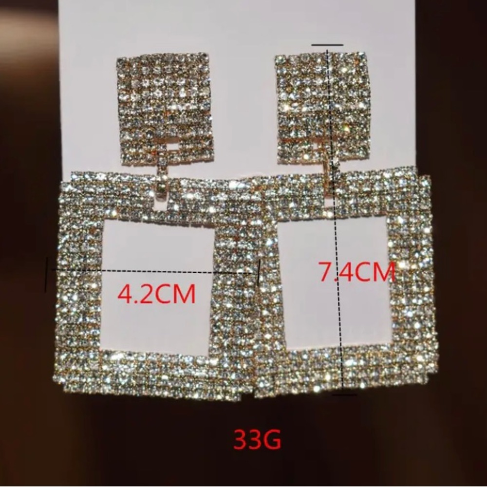Silver Square Rhinestone Earrings - image 2